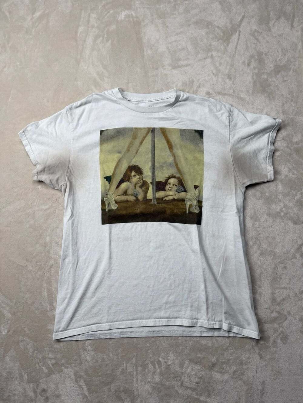 Vintage The Lord's Little Helpers Cherubs Graphic T-Shirt White STAINED